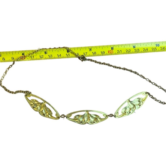 Vintage Art Nouveau Gold Tone Lotus Necklace - Picture 7 of 7